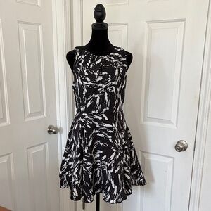 Express Black and White Abstract Print Fit and Flare Dress.